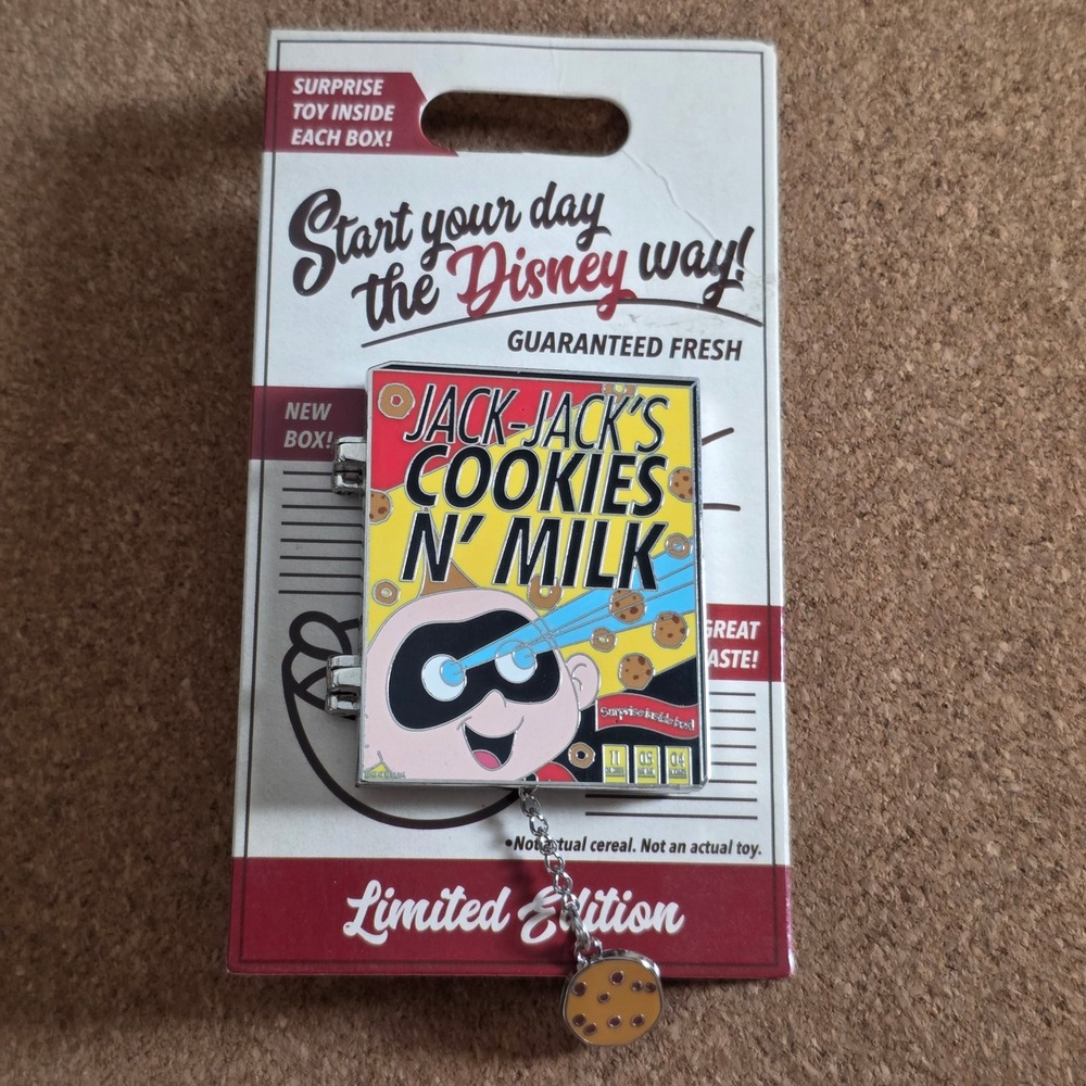 Disney Jack Jack Cookies N Milk Cereal Box Hinged Pin LE 4000 Incredibles 2020